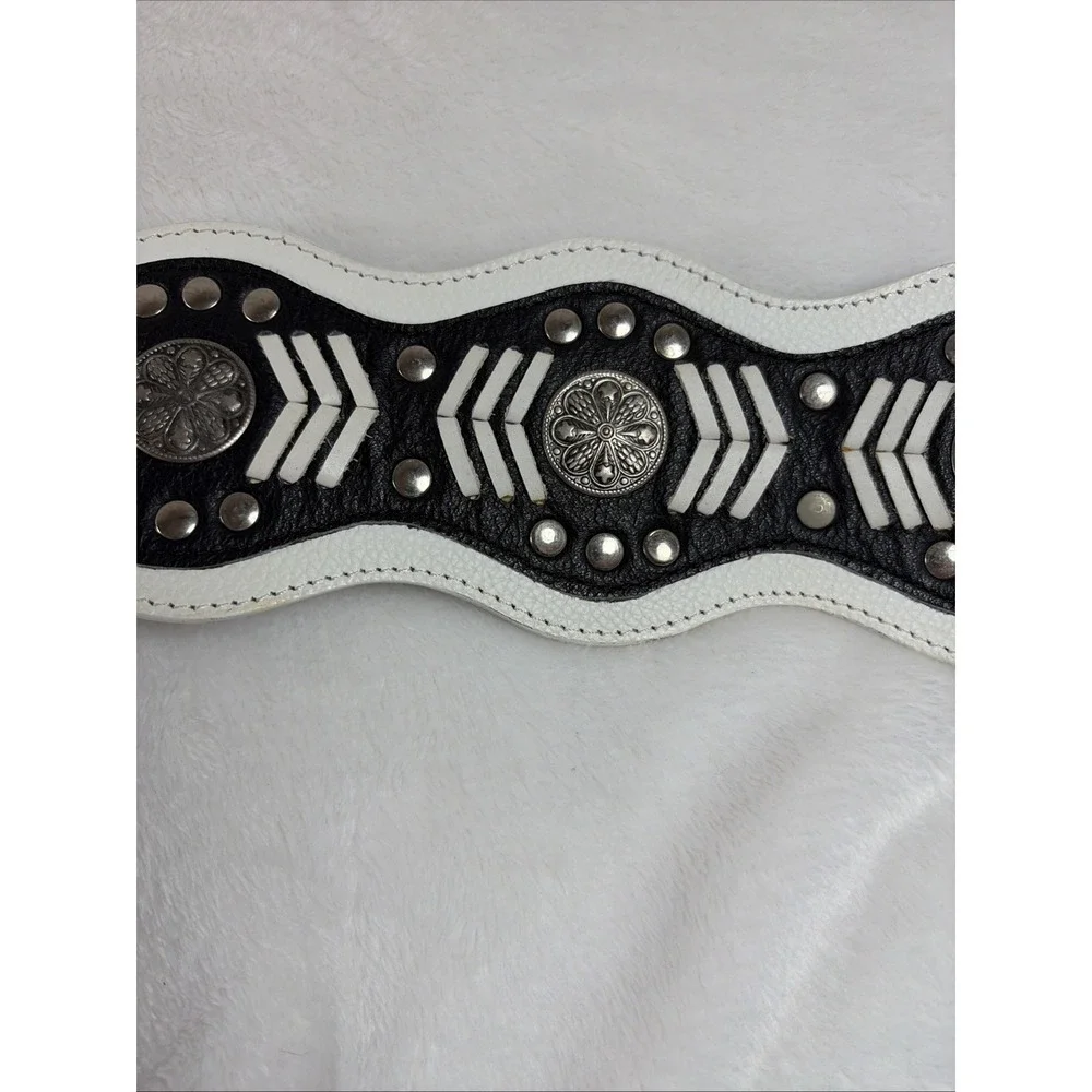 Vintage 90s Western Boho White Leather Statement Belt Westerncore Rodeo Cowgirl